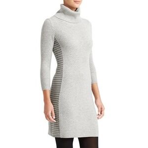 Athleta 100% Wool Spotlight Sweater Dress XS Grey Ribbed Knit Bodycon Turtleneck